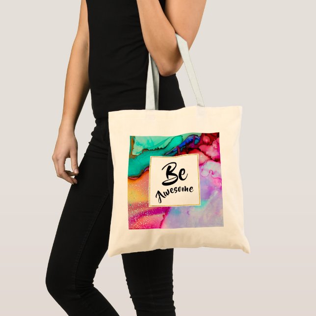 Bolsa Tote Seja Incrível, rosa e Abstrato de Turquesa (Frente (produto))