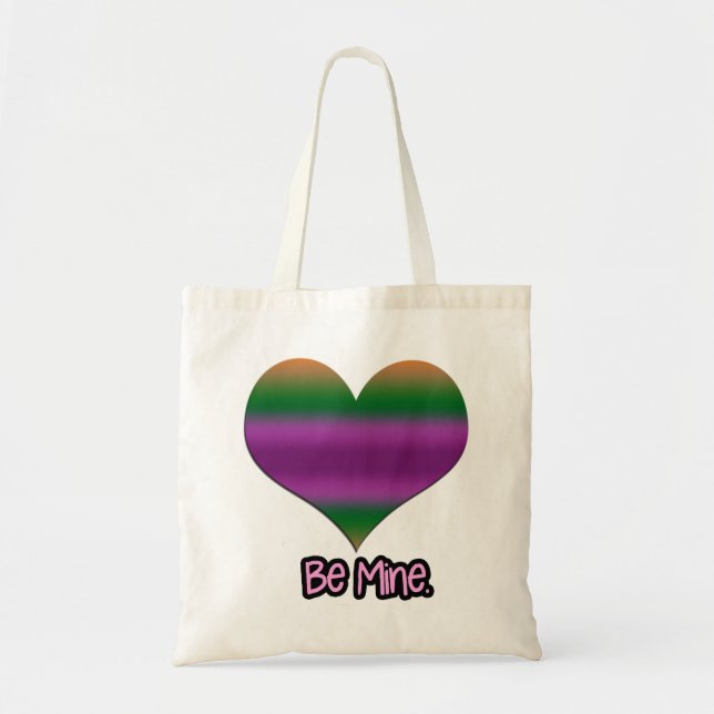 Bolsa Tote Seja meu Namorados Coração de Stripe Roxo (Frente)