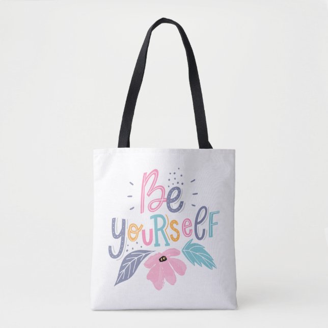 Bolsa Tote Seja você mesmo | Flores de Pastel (Frente)