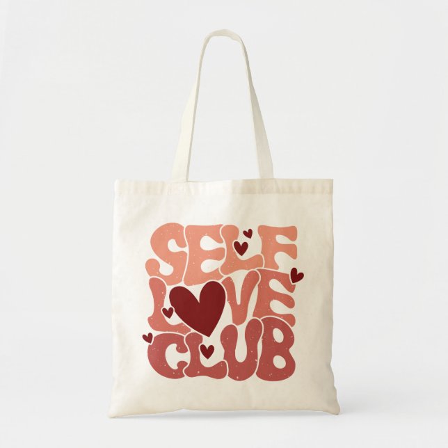 Bolsa Tote "Self Love Club" Retro Pink Groovy Graphic (Frente)