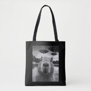 Bolsa Tote Selfie Engraçado de Capivara Gráfica com OVNIs Est