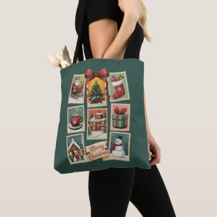 Bolsa Tote Selo de Natal Selos de Correio de Férias Natal Ret