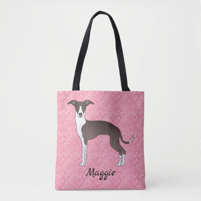 Bolsa Tote Selo E Greyhound Italiano Branco Em Corações Rosa (Frente)