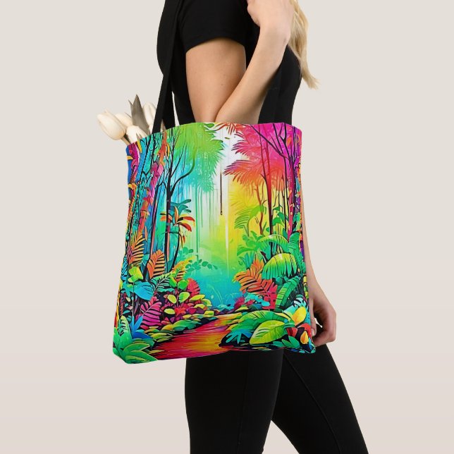 Bolsa Tote Selva Arco-Íris: Sonho Vívido (Close Up)