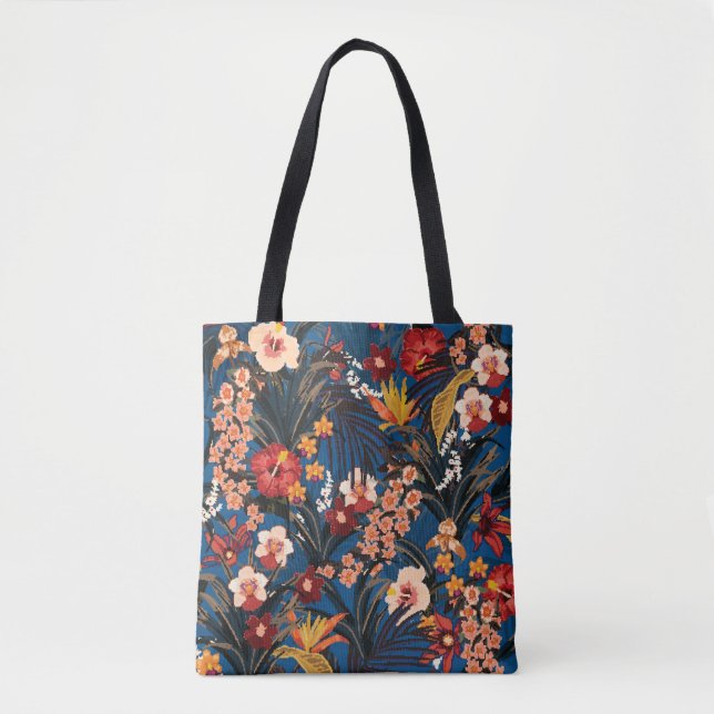Bolsa Tote Selva Chic: Azul Escuro Exótico. (Frente)
