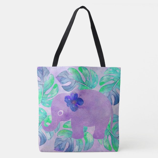 Bolsa Tote Selva de Elefante de Aquarela Monstera Monograma d (Frente)