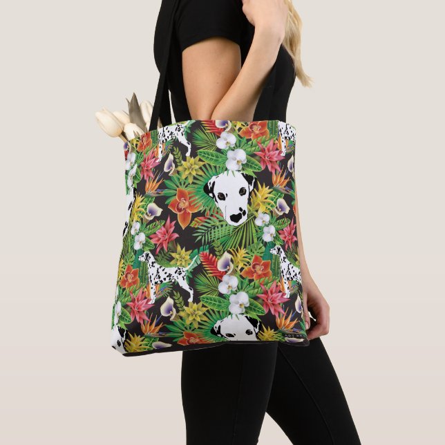 Bolsa Tote Selva Flor Tropical de Cães Dalmáticos (Close Up)
