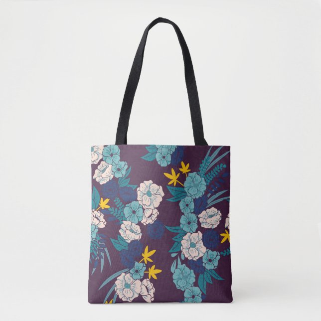 Bolsa Tote Selva floral com padrão uniforme de cobras, trópic (Frente)