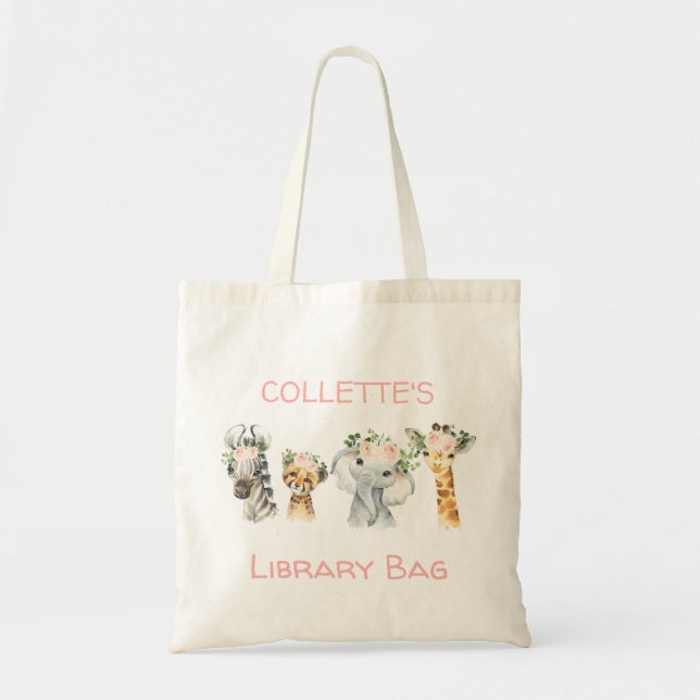 Bolsa Tote Selva Floral Rosa Rosa ou Biblioteca de Animais Sa (Frente)