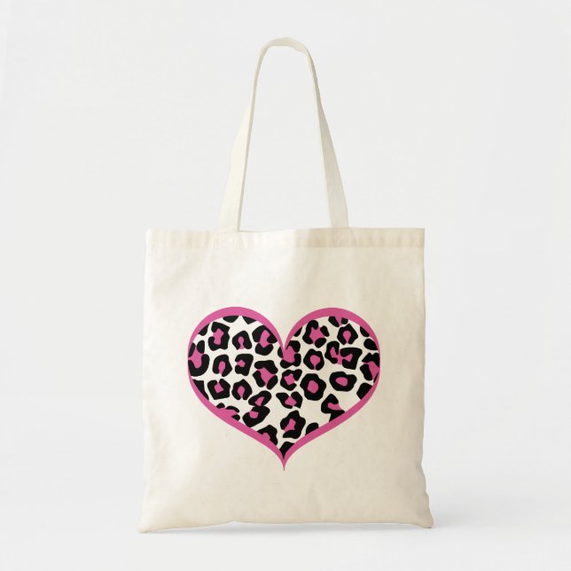 Bolsa Tote Selvagem em Heart Leopard Print (Frente)