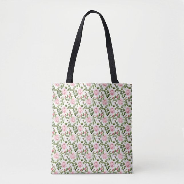 Bolsa Tote Sem Olhos De Rosas Rosa Com Folhas Verdes (Frente)