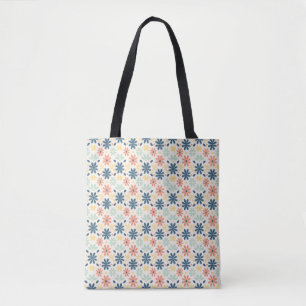 Bolsa Tote Sem Semente Floral Colorida em Azul, Rosa e Amarel