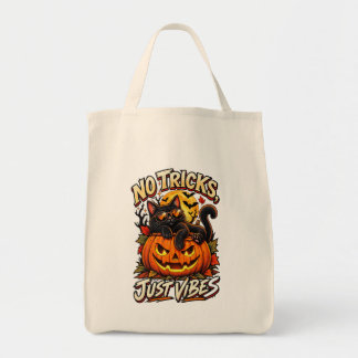 Bolsa Tote Sem Truques Apenas Vibrações Halloween Gato Preto
