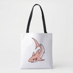 Bolsa Tote semana do tubarão rosa desenho animado arte de tat