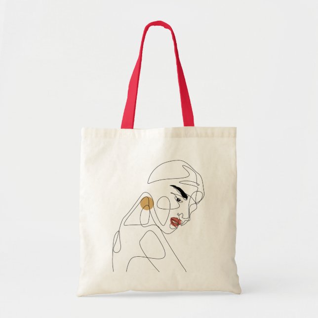 Bolsa Tote Senhora bonita com linha mínima arte do batom (Frente)