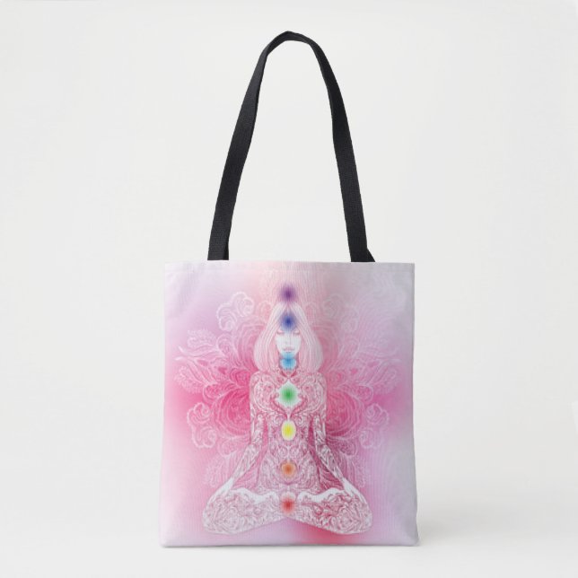 Bolsa Tote Senhora cor-de-rosa de sete Chakras (Frente)