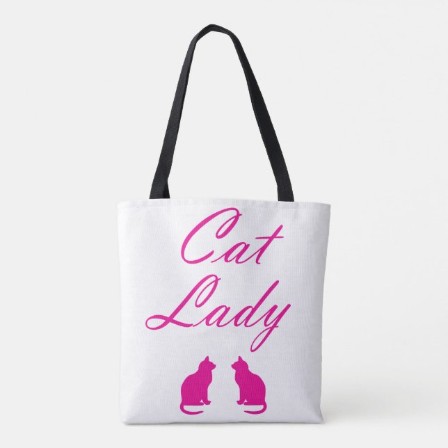 Bolsa Tote Senhora do gato rosa (Verso)