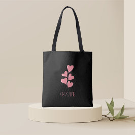 Bolsa Tote Senhora Elegante Preto Boho Corações Fofo