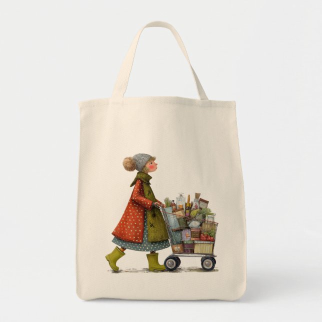 Bolsa Tote Senhora Excêntrica com Carrinho de Compras (Frente)