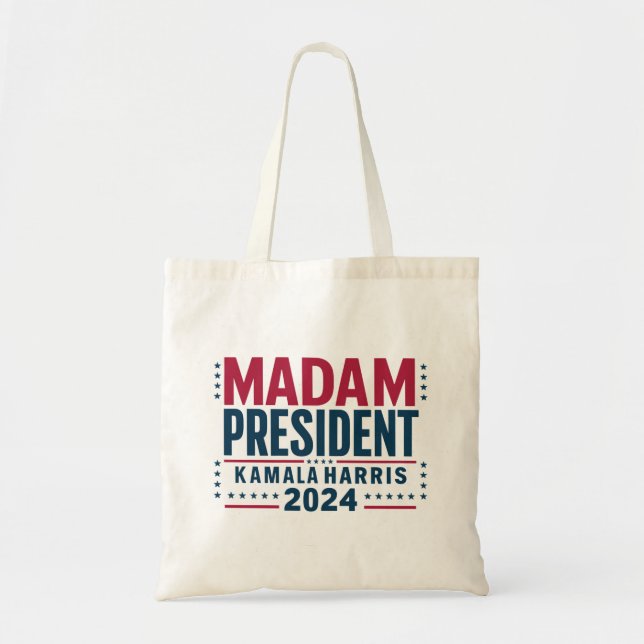 Bolsa Tote Senhora Presidente Kamala Harris 2024 Votação Demo (Frente)
