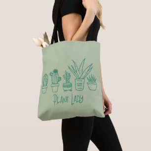 Bolsa Tote Senhorita das Plantas Cacto Suculenta Jardinagem e