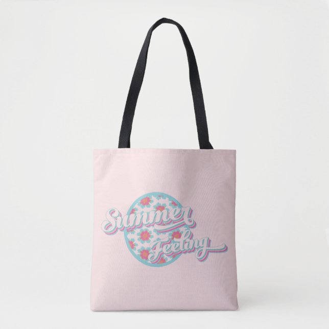 Bolsa Tote Sensação de verão rosa e azul retro tipografia (Frente)