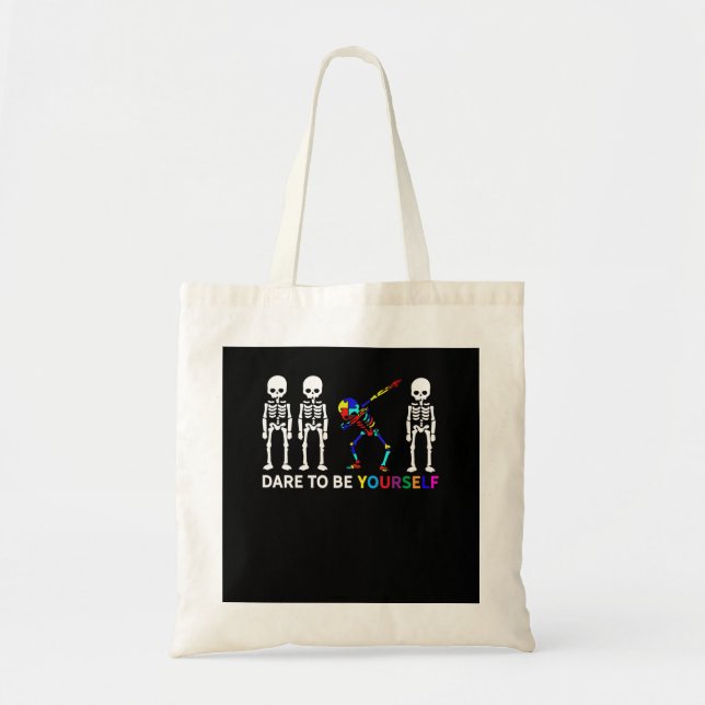 Bolsa Tote Sensibilização para o Autismo de Skeleton Dabbing (Frente)