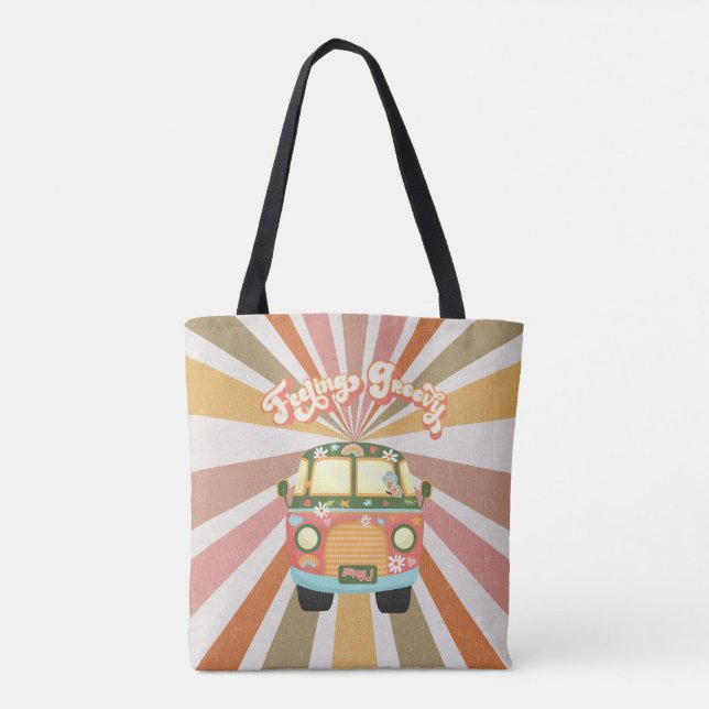Bolsa Tote Sentindo Groovy Retro Hippie Van Sunburst 60s 70s (Verso)