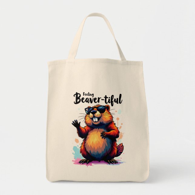 Bolsa Tote Sentindo-se bonito - Gráfico engraçado do castor (Frente)