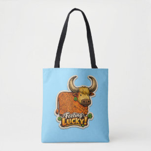 Bolsa Tote 🍀 Sentindo-se Sortudo! Saco de Compras de Vaca da