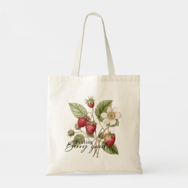 Bolsa Tote Sentir Berry Bom Morango Vermelho Romântico Floral (Verso)