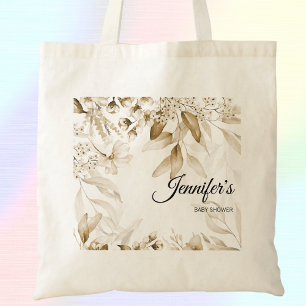 Bolsa Tote Sepia Elegant Fine Art Florals Boho Chá de fraldas