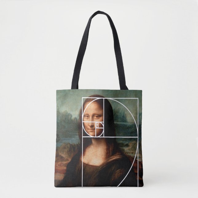 Bolsa Tote Sequência Fibonacci Leonardo da Vinci Mona Lisa (Frente)
