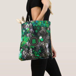 Bolsa Tote Sequências brilhantes da cinza verde monograma br