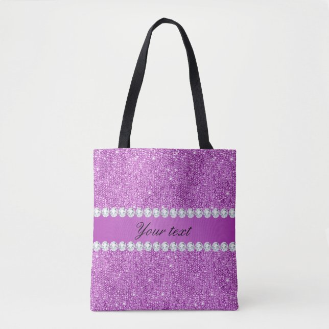 Bolsa Tote Sequências Faux e Diamantes de Quic Purple (Frente)