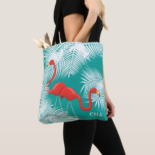 Bolsa Tote Serapilheira da cerceta com flamingos cor-de-rosa