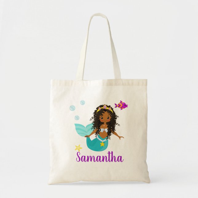 Bolsa Tote Sereia Afro-Americana Personalizada de Cabelo Cres (Frente)