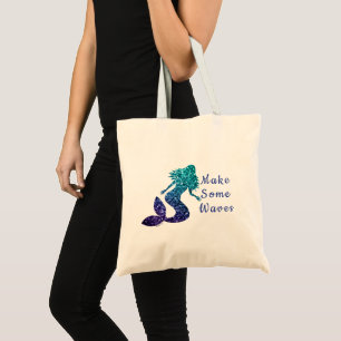Bolsa Tote Sereia azul aqua ombre Brilhos Faça algumas Ondas