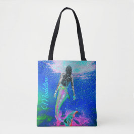 Bolsa Tote Sereia Blue Ocean Pink Summer Modern Beach