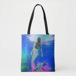 Bolsa Tote Sereia Blue Ocean Pink Summer Modern Beach