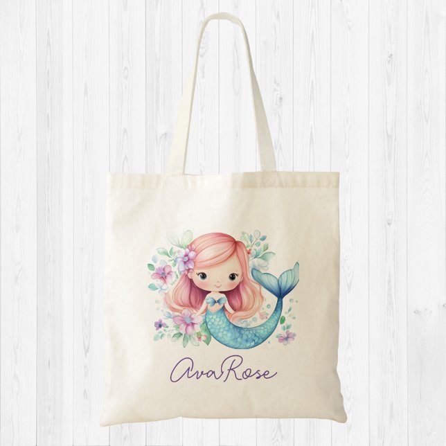 Bolsa Tote Sereia Bonita Girly Personalizada Tote Bag (Criador carregado)