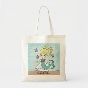 Bolsa Tote Sereia bonito em um escudo com estrela do mar