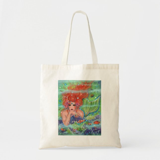 Bolsa Tote Sereia com arte de peixes tropicais por Renee Lavo (Frente)