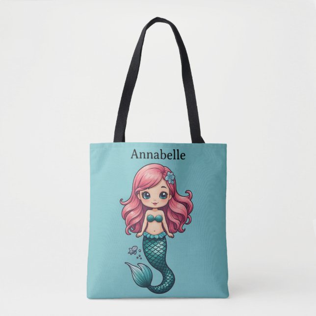 Bolsa Tote Sereia com Cabelo Vermelho Personalizar (Frente)