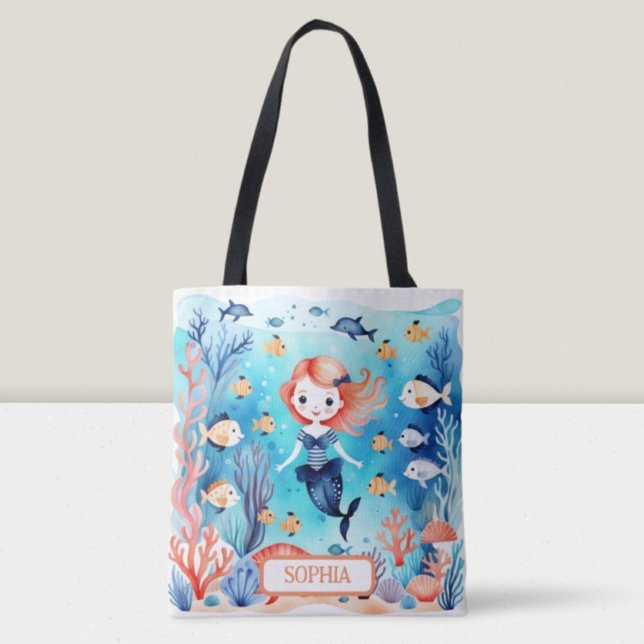 Bolsa Tote Sereia Cuta Personalizada Sob O Mar (Criador carregado)