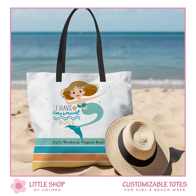 Bolsa Tote Sereia das Girls Beach Weekend Personalizada (Criador carregado)