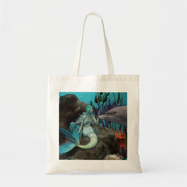 Bolsa Tote Sereia e golfinho sob o mar (Frente)