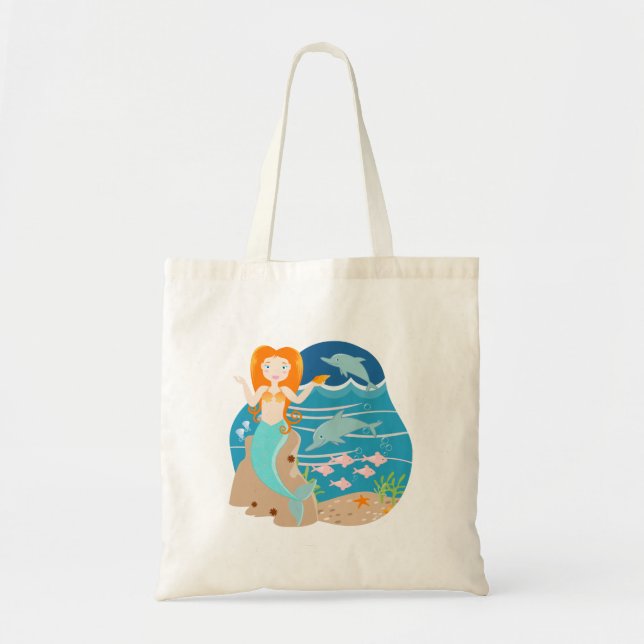 Bolsa Tote Sereia e golfinhos sob a festa de aniversário marí (Frente)