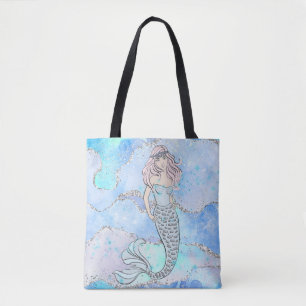 Bolsa Tote Sereia Linda Glitter Azul-Teal Rapariga