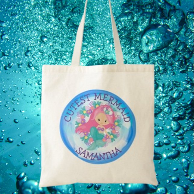 Bolsa Tote Sereia mais suja debaixo do mar com flores (Celebrate her birthday with a personalized mermaid tote bag—perfect for magical gifts  )